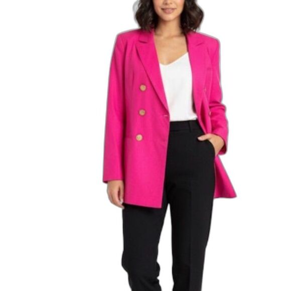 Vintage Brownstone Studio Pink Linen Blend Double-Breasted Women's Blazer Sz 12 - Picture 1 of 13